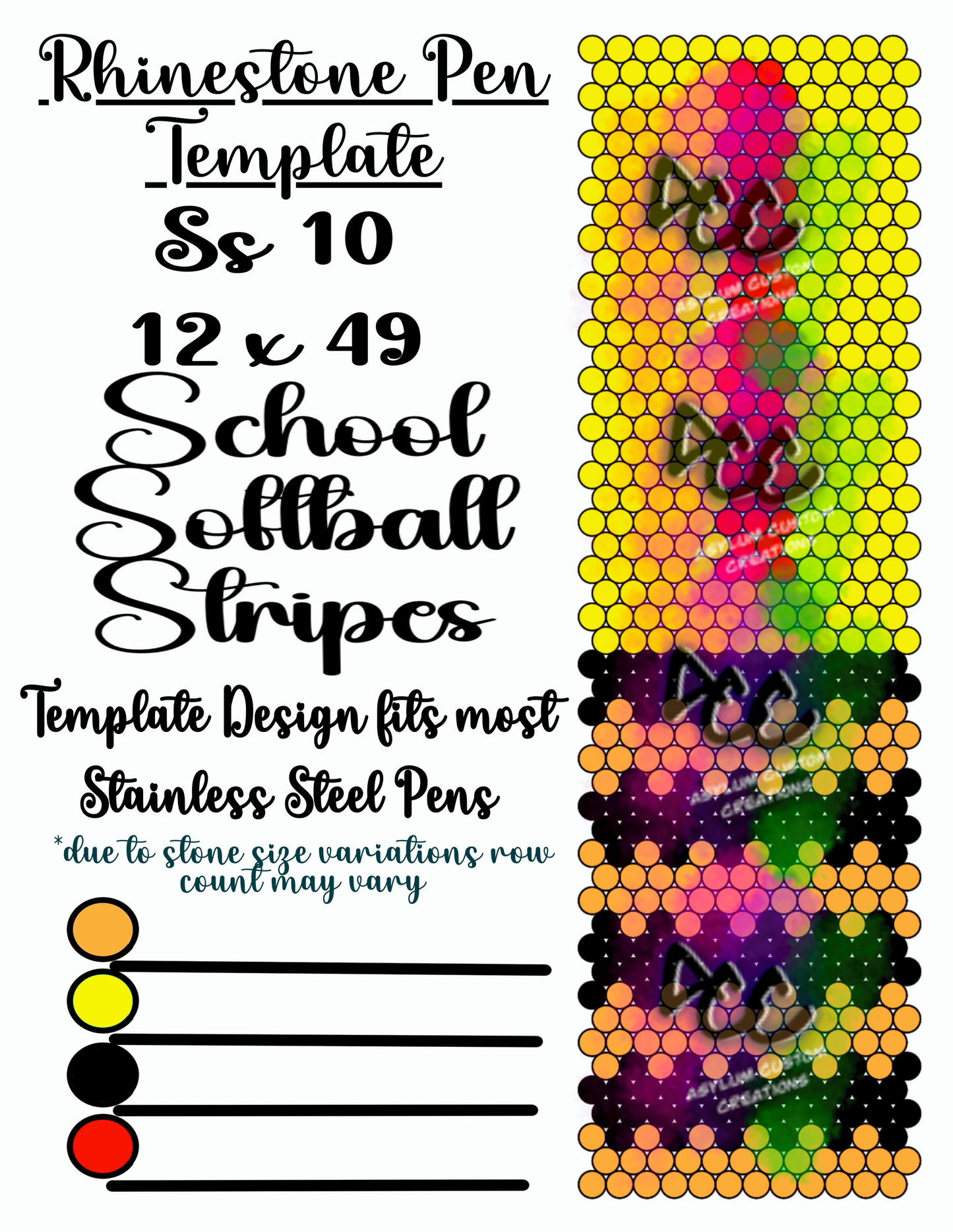 Softball Rhinestone Pen Template School Spirit Set