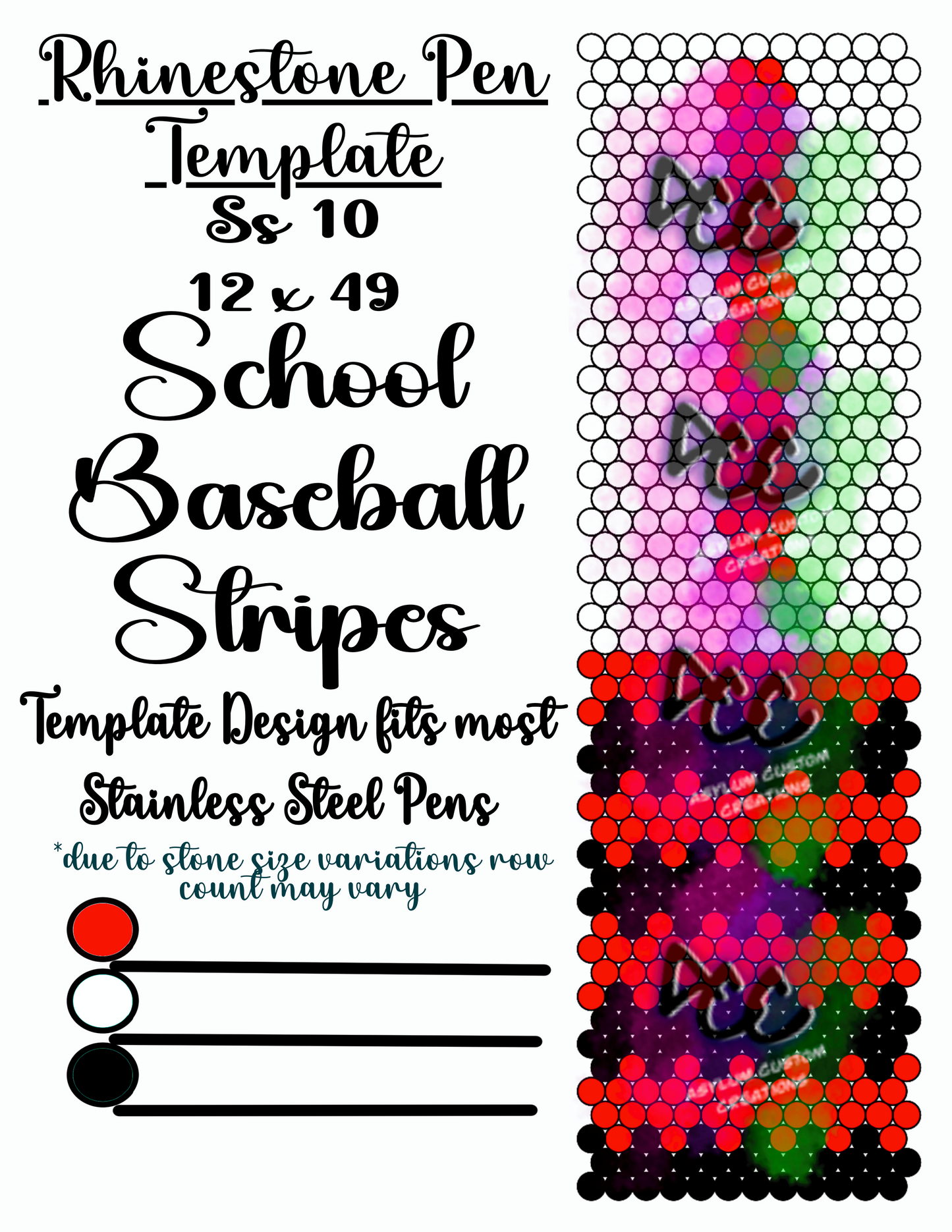 Baseball Rhinestone Pen Template School Spirit Set