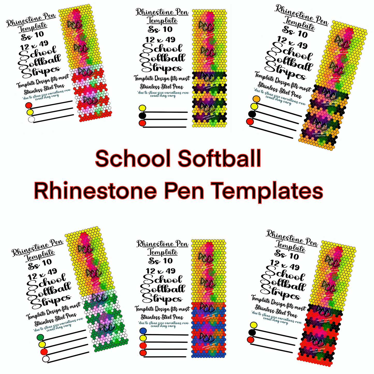 Softball Rhinestone Pen Template School Spirit Set