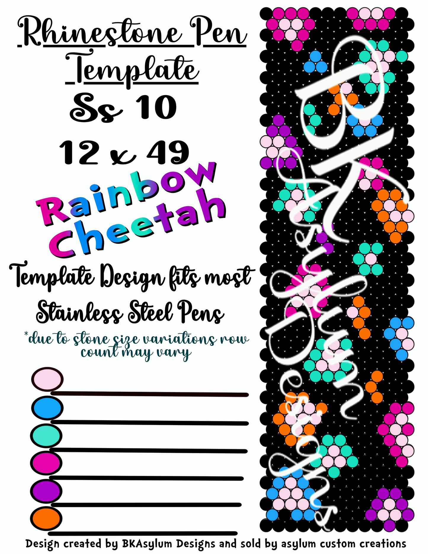 Rainbow Cheetah Rhinestone Pen Template