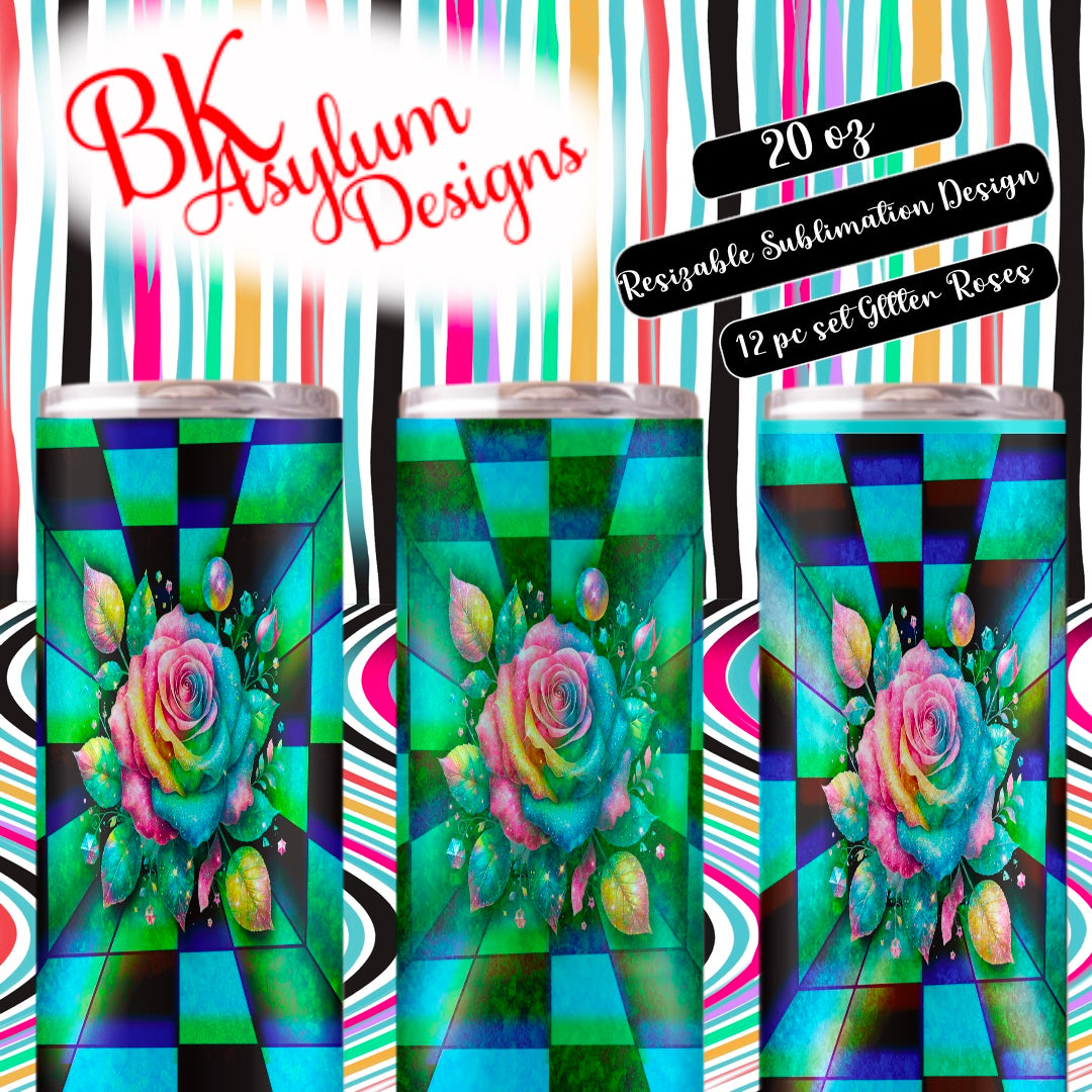 12 pc Glitter Roses Sublimation Design Set