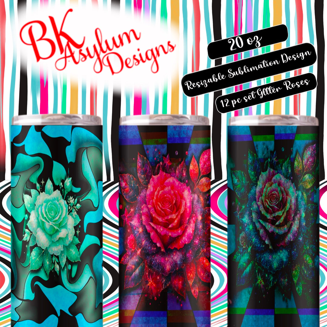 12 pc Glitter Roses Sublimation Design Set