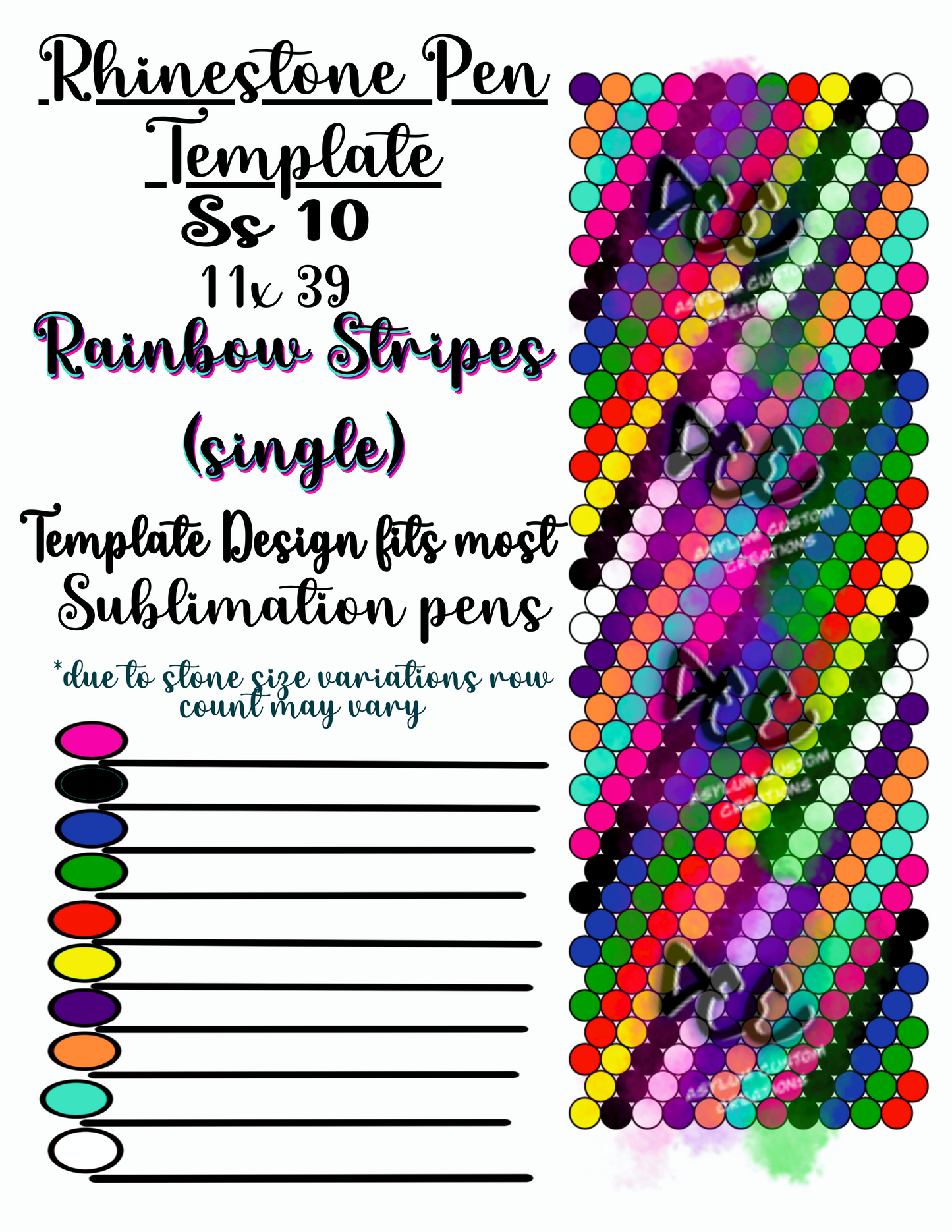 Rainbow Stripes Rhinestone Pen Template