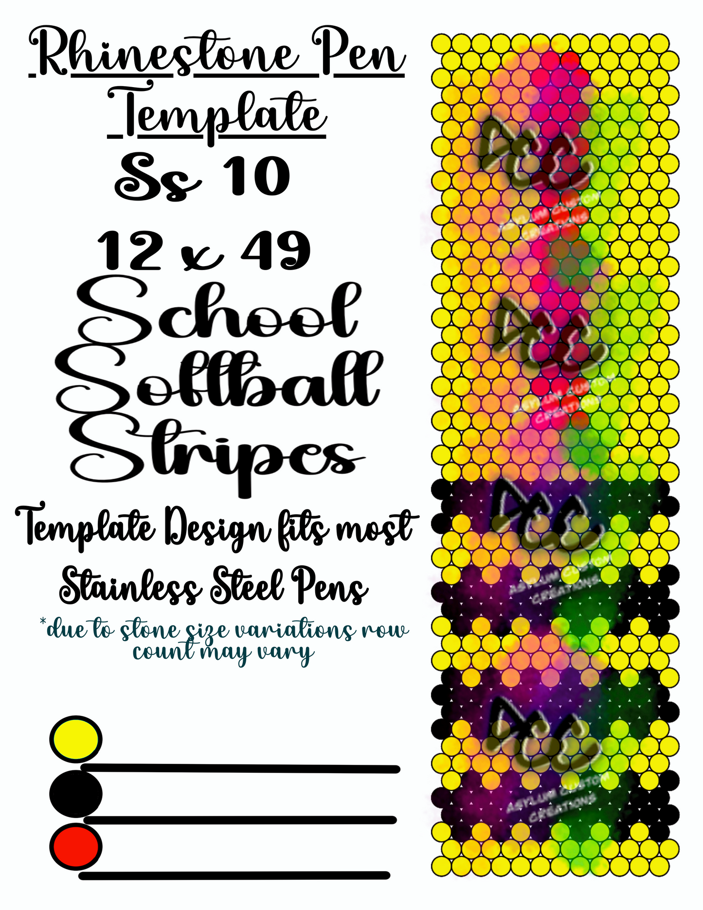 Softball Rhinestone Pen Template School Spirit Set