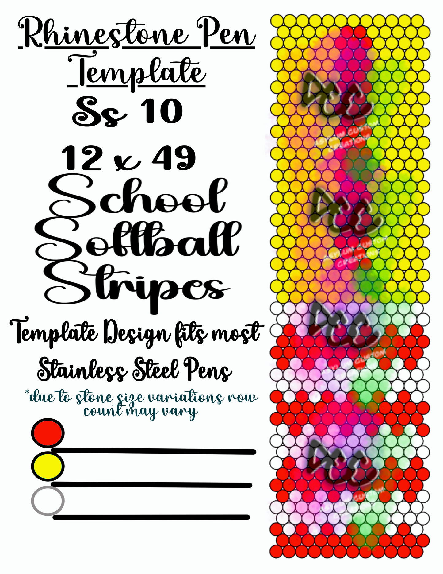 Softball Rhinestone Pen Template School Spirit Set