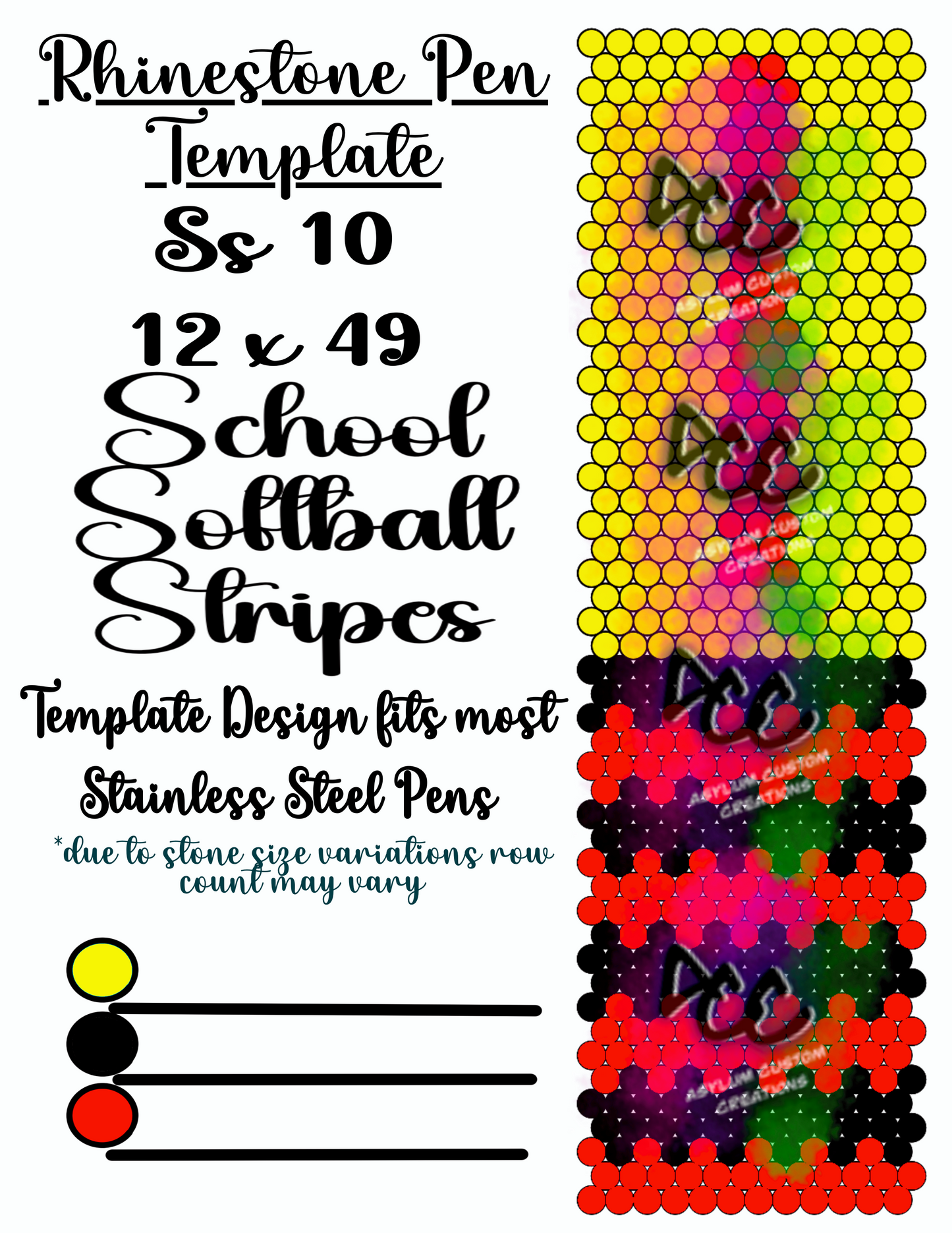 Softball Rhinestone Pen Template School Spirit Set