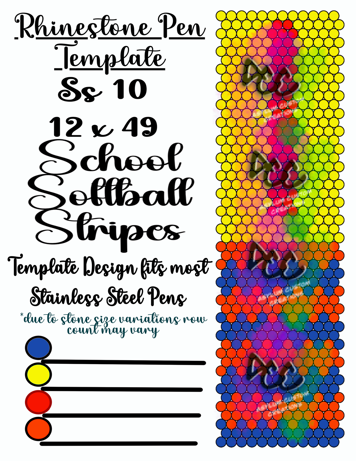 Softball Rhinestone Pen Template School Spirit Set