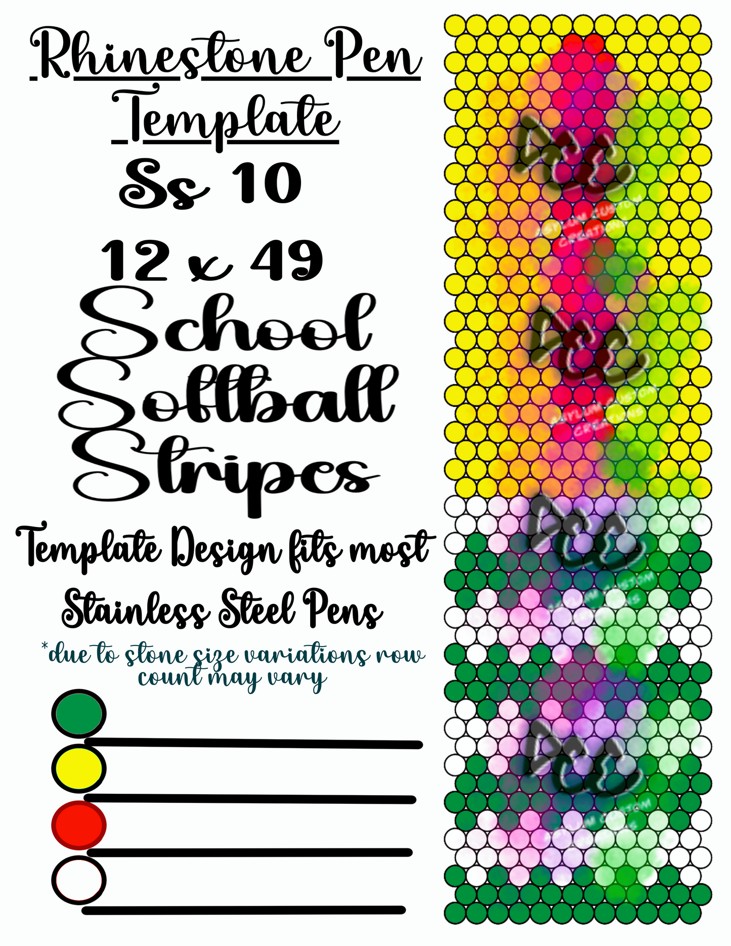 Softball Rhinestone Pen Template School Spirit Set