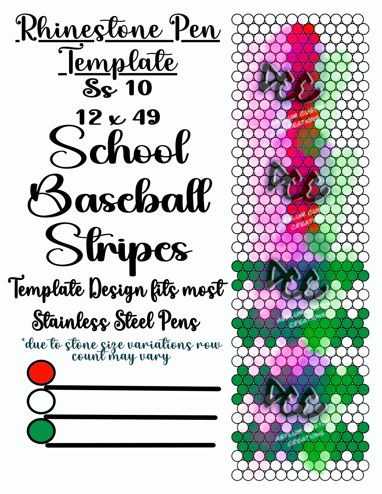 Baseball Rhinestone Pen Template School Spirit Set