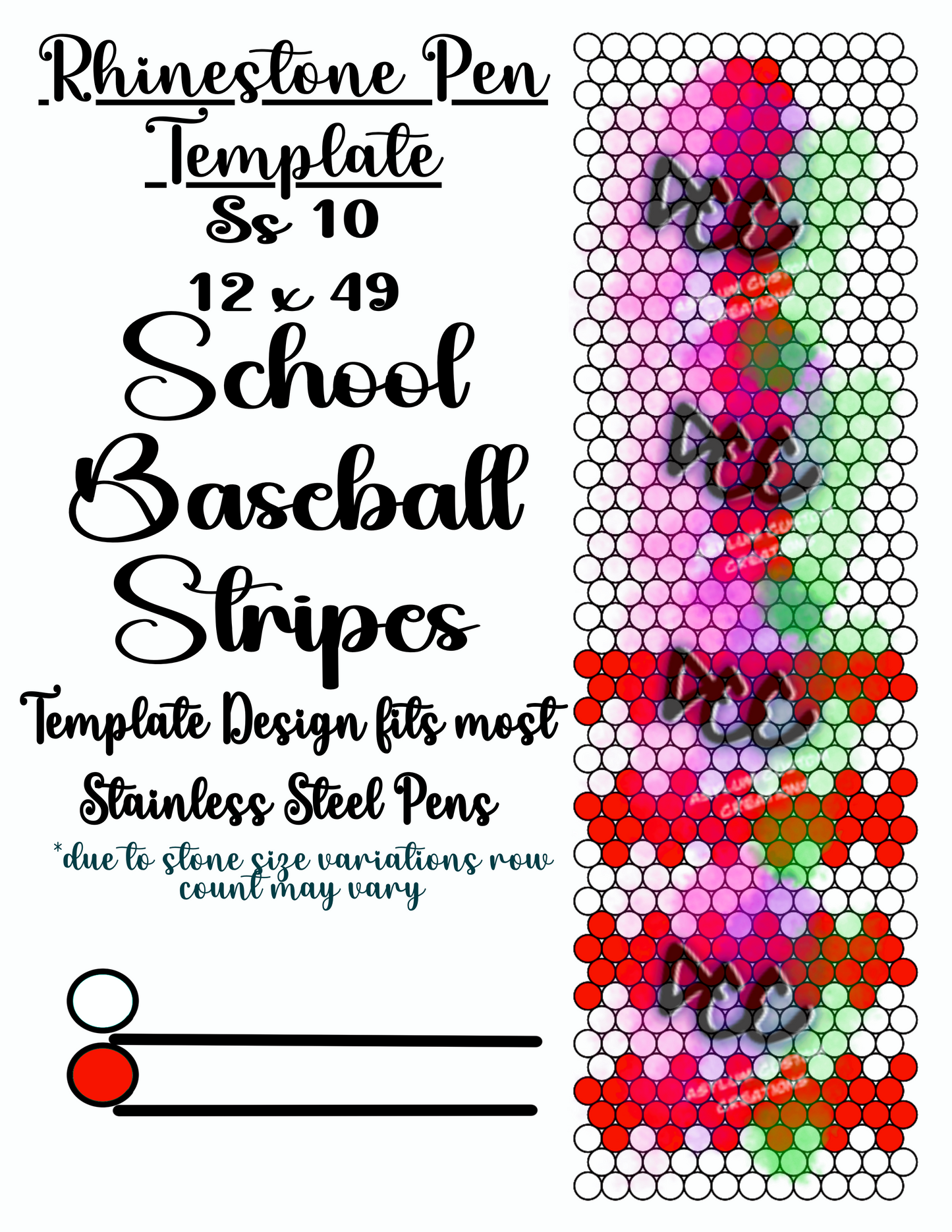 Baseball Rhinestone Pen Template School Spirit Set