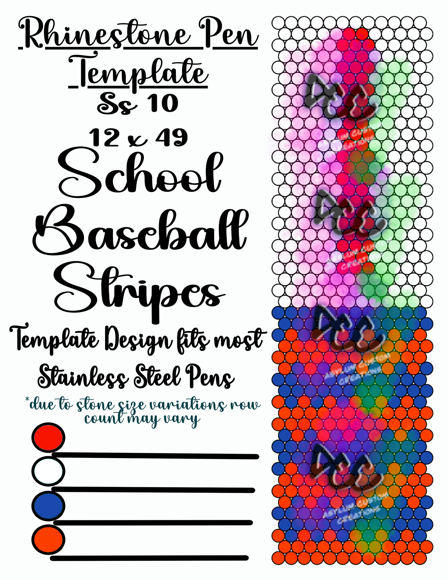Baseball Rhinestone Pen Template School Spirit Set