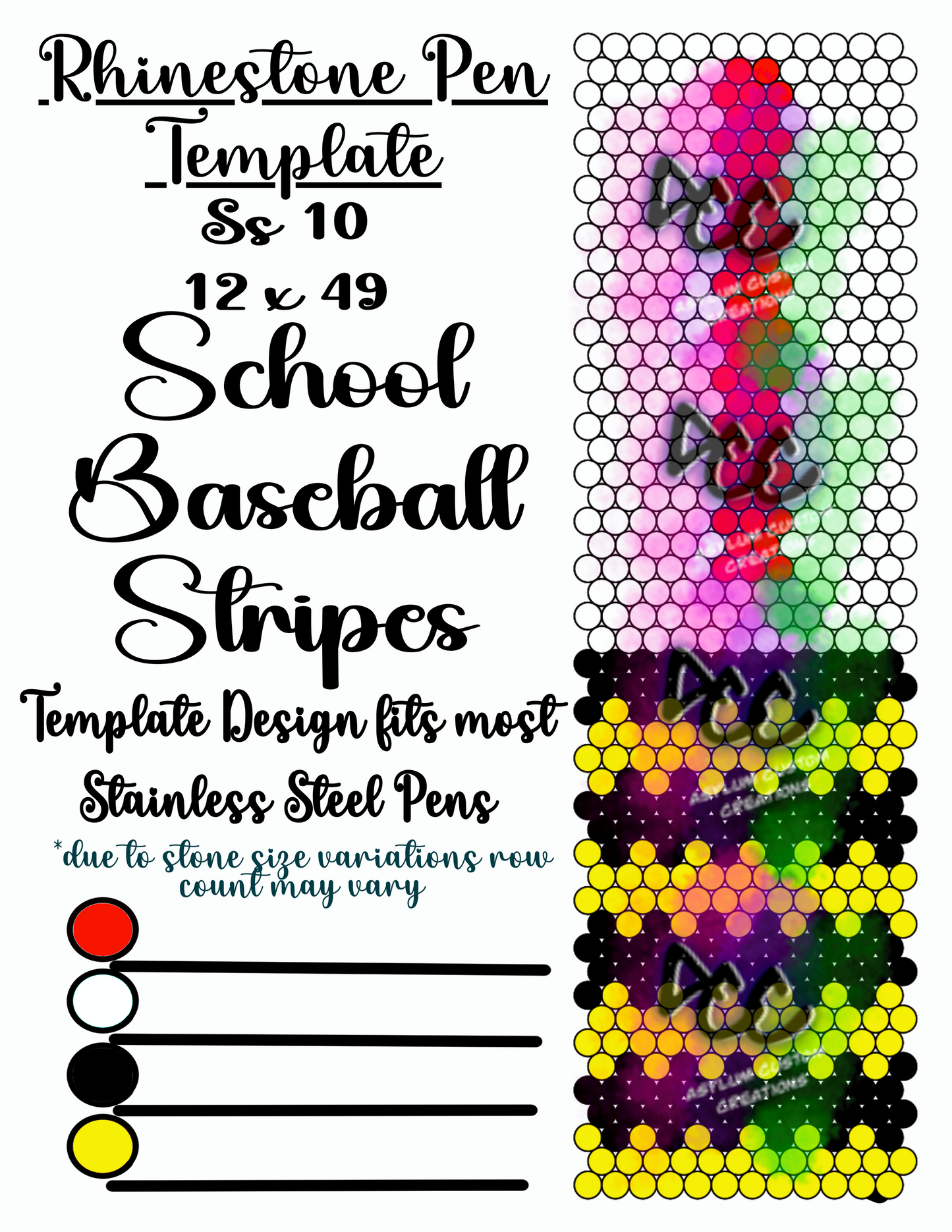 Baseball Rhinestone Pen Template School Spirit Set