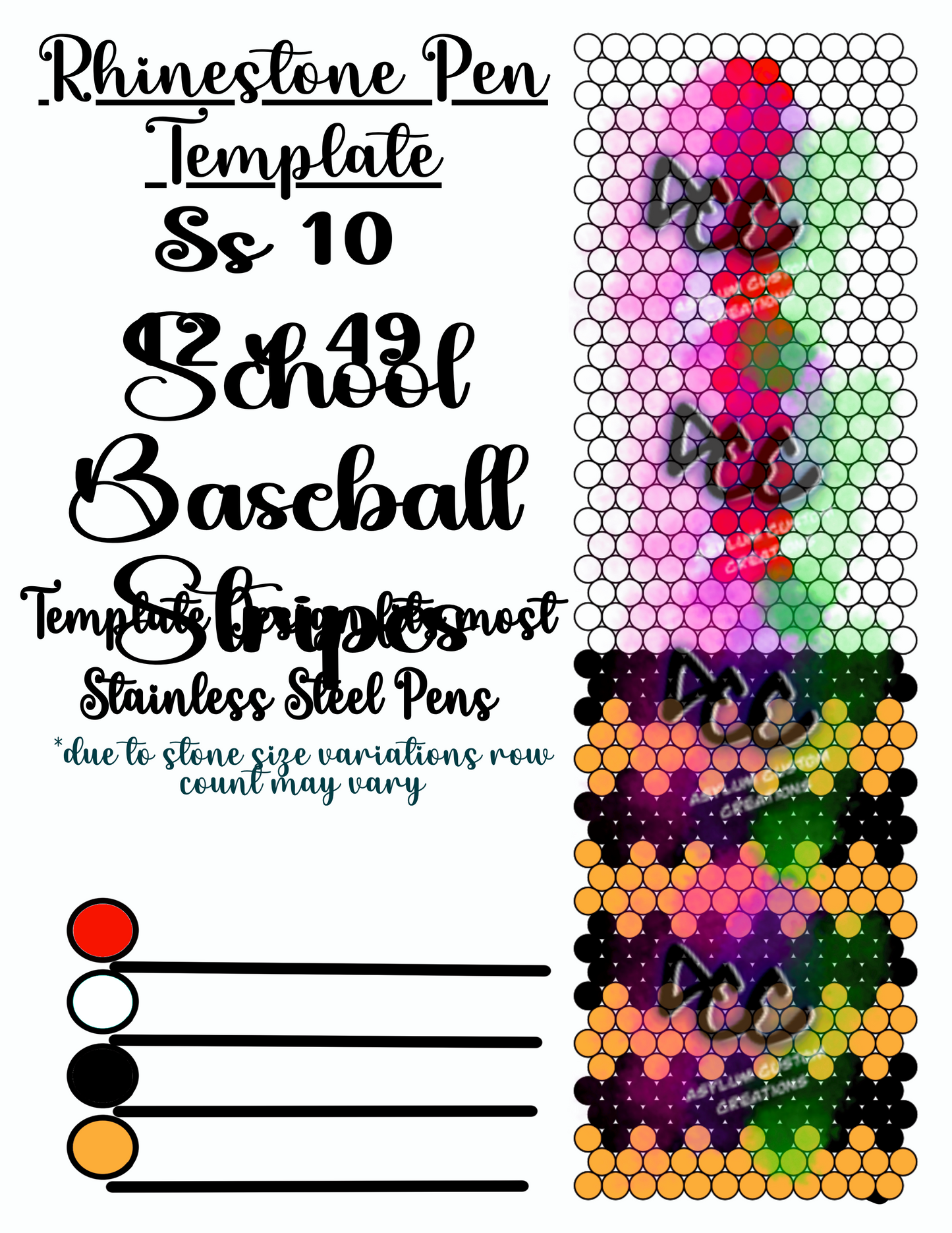 Baseball Rhinestone Pen Template School Spirit Set