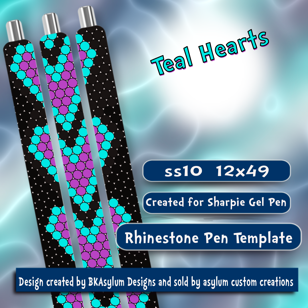 Teal Mint Hearts Rhinestone Pen Template