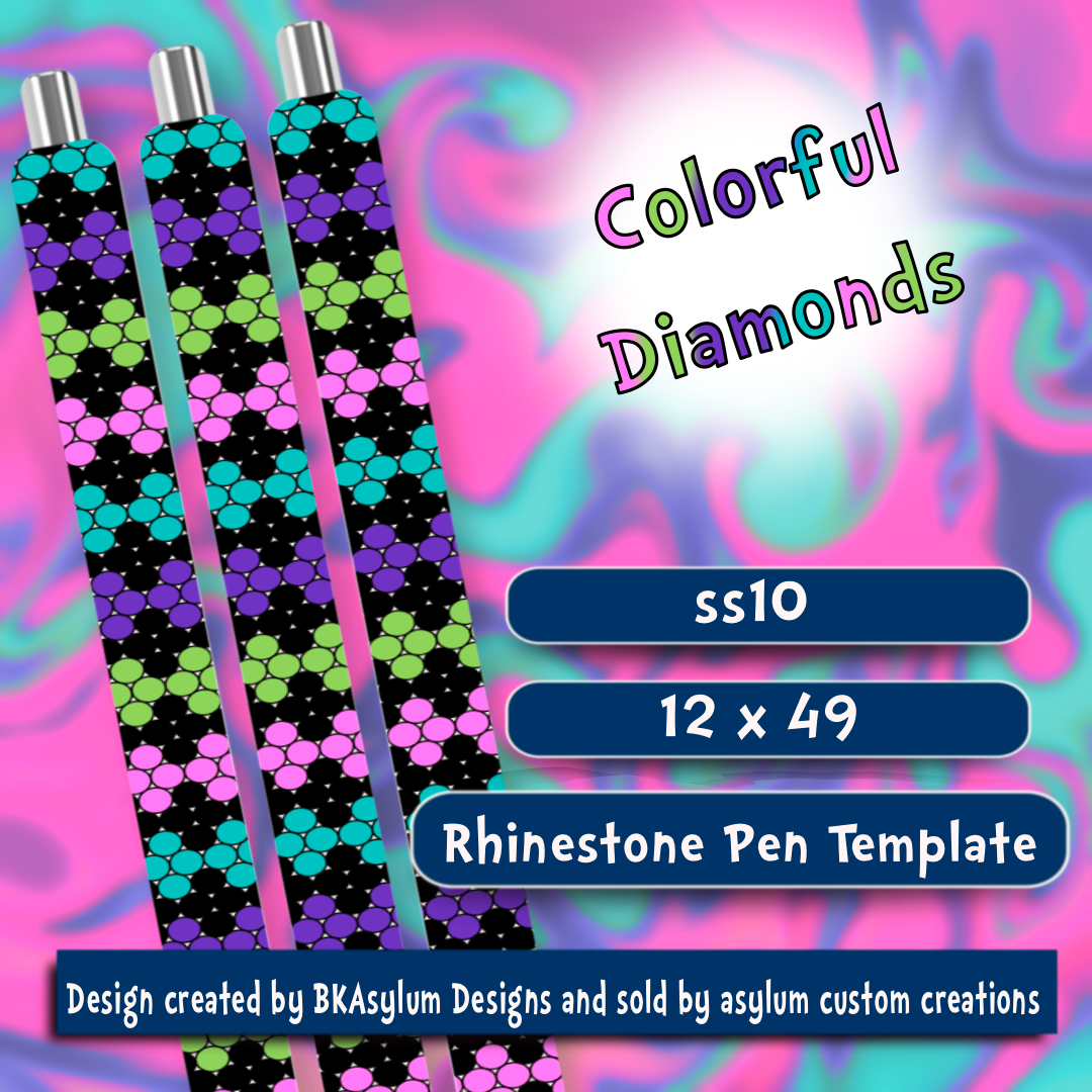 Colorful diamonds rhinestone pen template