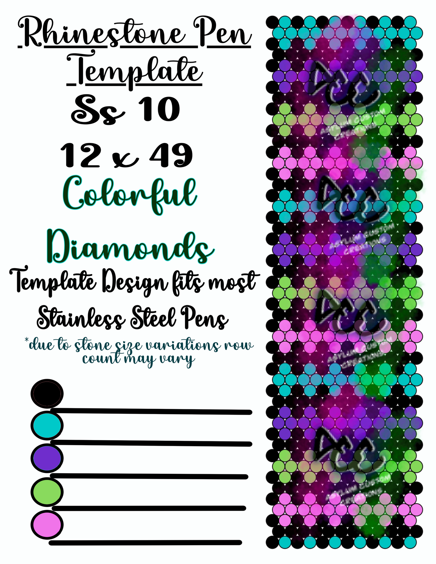 Colorful diamonds rhinestone pen template