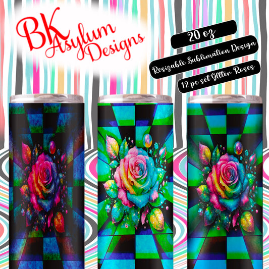 12 pc Glitter Roses Sublimation Design Set