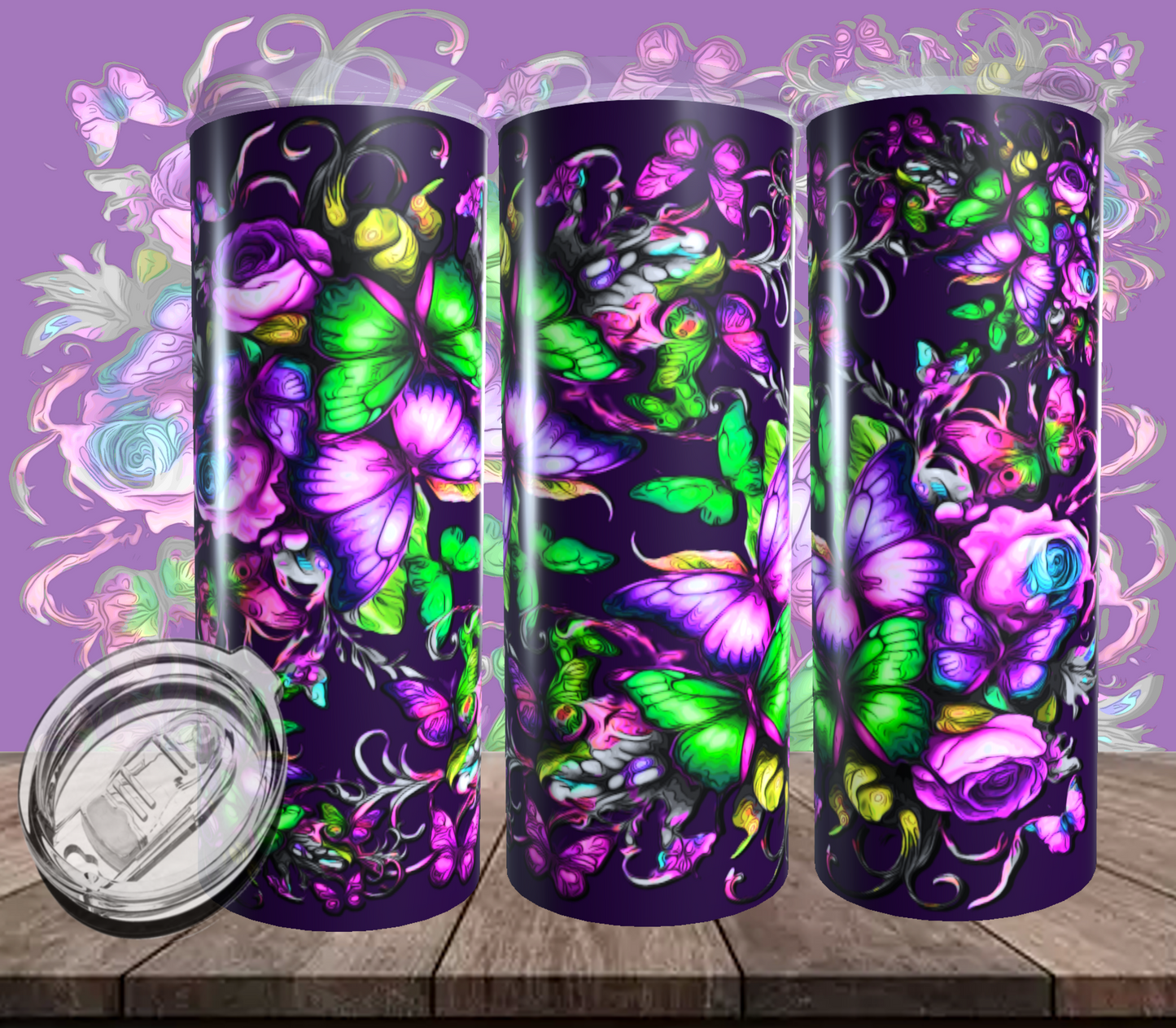 Neon Butterflies Tumbler