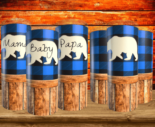 BLUE PLAID/WOOD PLANK BEAR TUMBLER