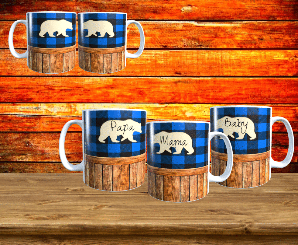 BLUE PLAID/WOOD PLANK BEAR TUMBLER