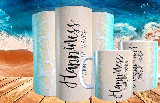 HAPPINESS COMES IN WAVES TUMBLER
